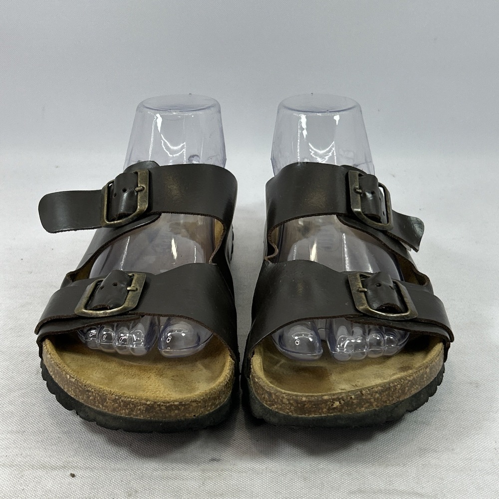 Plakton Beta Leather Sandals Women's Size 40EU 9.5US Brown Cork Footbed Buckled - Picture 7 of 13